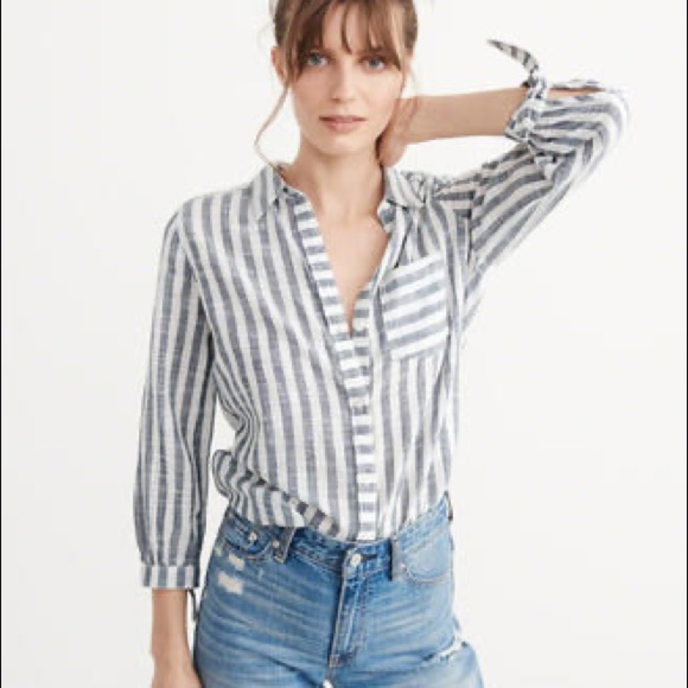 ABERCROMBIE & FITCH TIE SLEEVE STRIPED SHIRT NWOT
